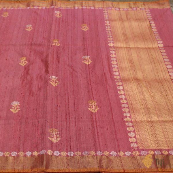 Amaranth Pink Pure Tussar Silk Banarasi Handloom Saree Online Sale