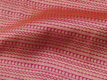 Orange-Pink Pure Katan Silk Banarasi Handloom Fabric Fashion