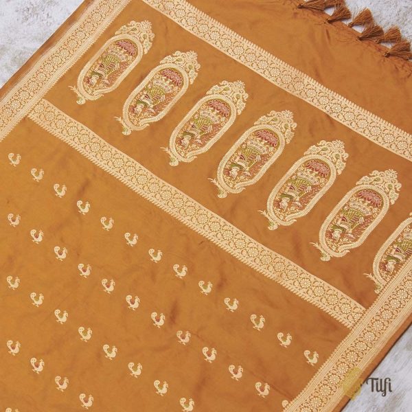 Mustard Pure Katan Silk Banarasi Handloom Petite Dupatta Sale