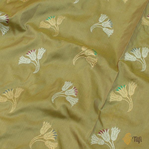 Light Olive Green Pure Katan Silk Banarasi Handloom Dupatta Sale