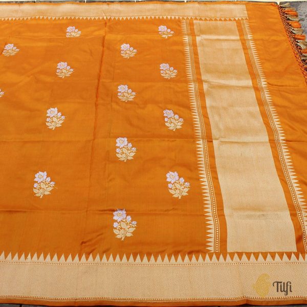 Orange Pure Katan Silk Banarasi Handloom Dupatta Fashion