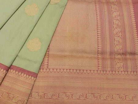 Light Pista Green-Old Rose Pink Pure Katan Silk Banarasi Kadiyal Handloom Saree Discount