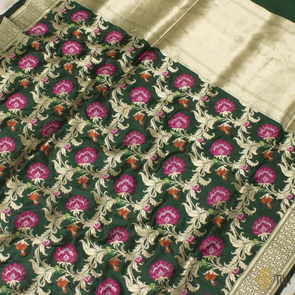 A Baroque Dream  Forest Green Pure Katan Silk Banarasi Handloom Saree Online now