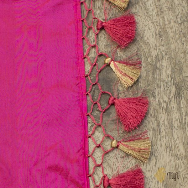 Orange-Rani Pink Pure Katan Silk Banarasi Handloom Patola Dupatta Hot on Sale