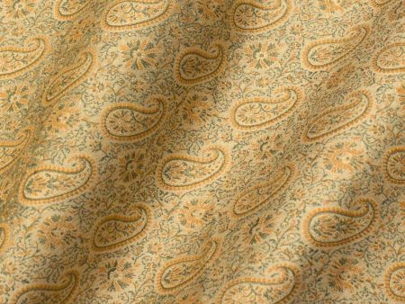 Beige Pure Soft Satin Silk Banarasi Handloom Fabric on Sale