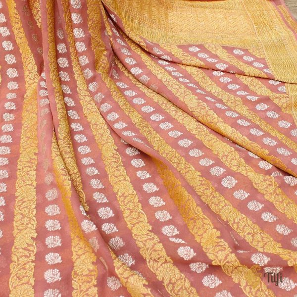 Old Rose Pink Pure Khaddi Georgette Banarasi Handloom Dupatta Sale