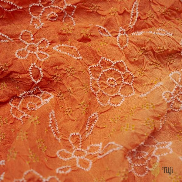 Peach-Orange Pure Georgette Banarasi Handloom Bandhani Dupatta Discount