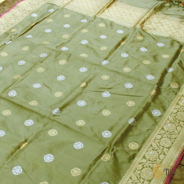 Light Sage Green Pure Katan Silk Banarasi Handloom Dupatta Online Sale