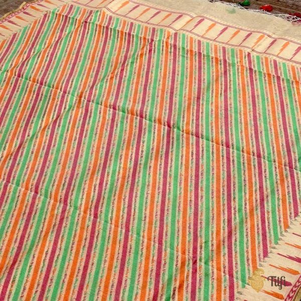 Multicoloured Pure Kora Tissue Net Banarasi Handloom Dupatta Supply