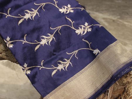 Navy Blue Pure Katan Silk Banarasi Kadwa Jangla Handloom Dupatta Fashion