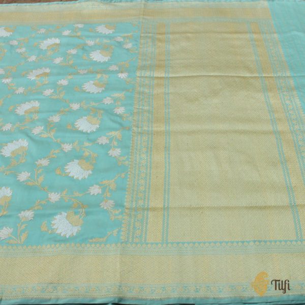 Light Ferozi Blue Pure Katan Silk Banarasi Handloom Kadwa Saree Online