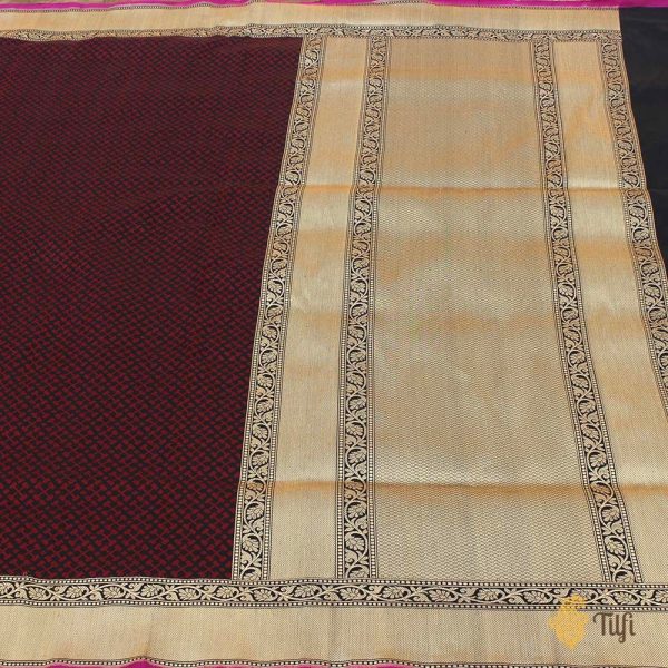 Black-Burgundy Pure Katan Silk Handwoven Banarasi Saree on Sale