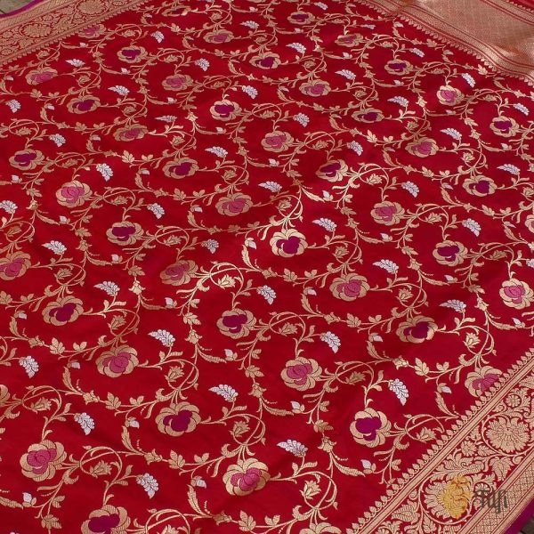 Maroon Pure Katan Silk Banarasi Kadwa Handloom Dupatta Sale