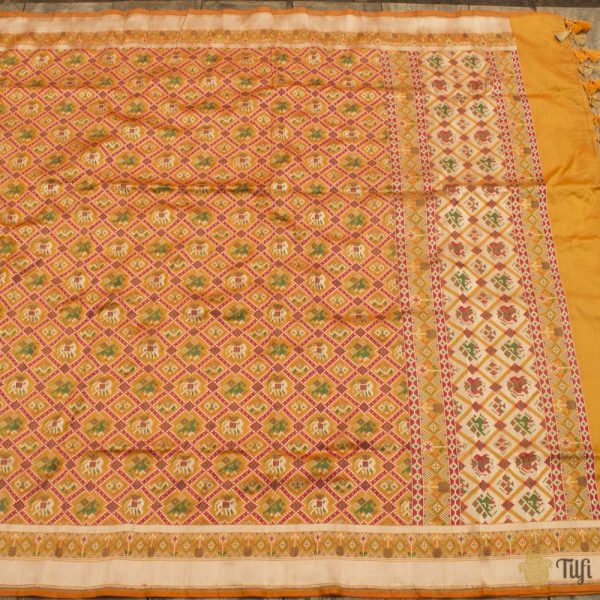 Orange Pure Katan Silk Banarasi Handloom Patola Dupatta Online Hot Sale