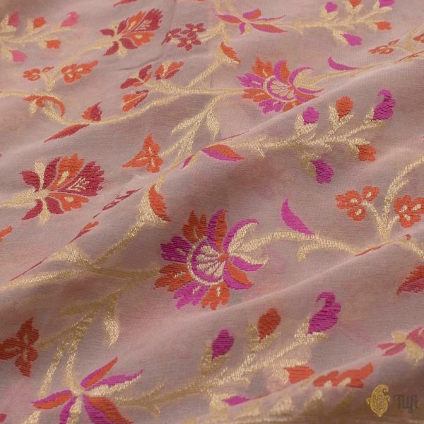 Light Dusty Pink Pure Khaddi Georgette Banarasi Handloom Dupatta Online now