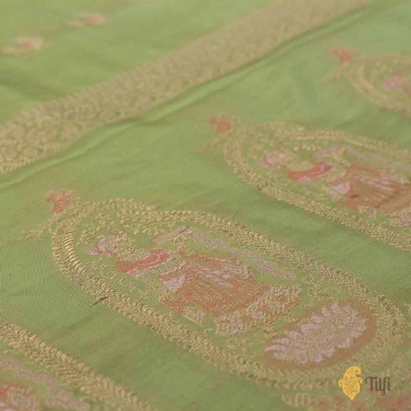 Pista Green Pure Katan Silk Banarasi Handwoven Dupatta Discount