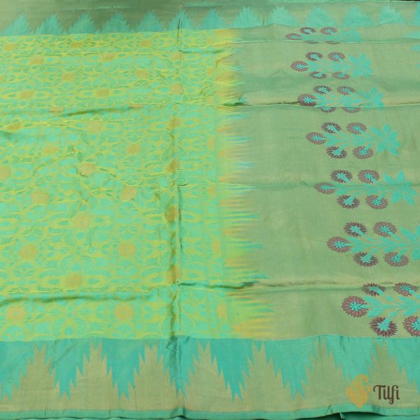 Green-Light Turquoise Pure Katan Silk Banarasi Handloom Saree Fashion