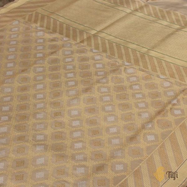 Beige Pure Katan Silk Handwoven Kadwa Banarasi Saree Online