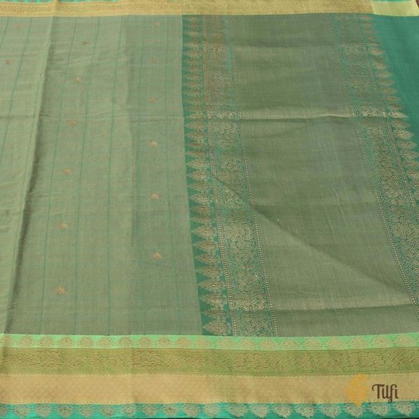 Aqua Green Pure Cotton Banarasi Kadiyal Handloom Saree Online Sale