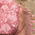 Pink Pure Kora Silk Net Banarasi Handloom Dupatta For Sale