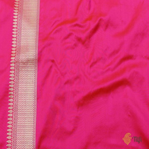 Orange-Rani Pink Pure Katan Silk Handloom Banarasi Saree For Discount