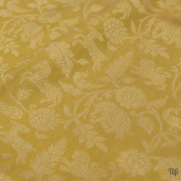 Off-White - Light Yellow Pure Katan Silk Banarasi Handloom Dupatta Online Sale