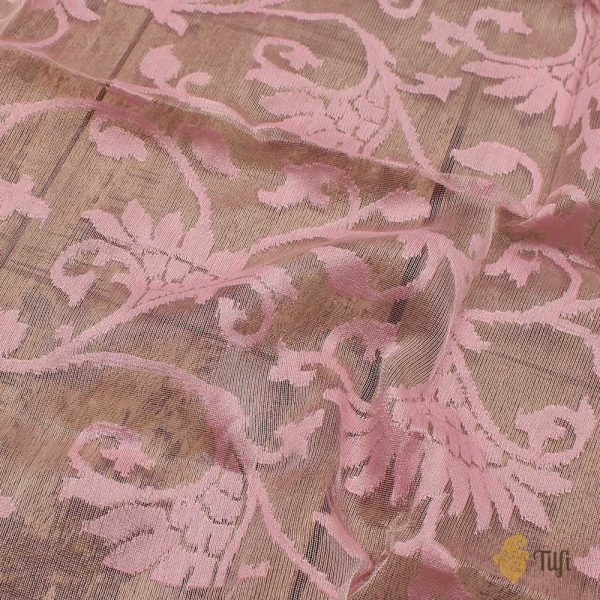 Light Pink Pure Kora Tissue Net Banarasi Handloom Dupatta Online