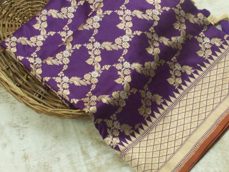 Purple Pure Katan Silk Kadwa Jangla Handloom Dupatta Online now