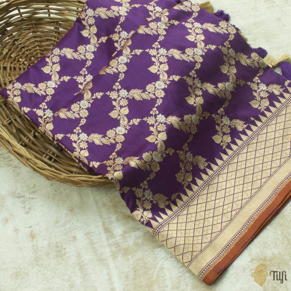 Purple Pure Katan Silk Kadwa Jangla Handloom Dupatta Online now