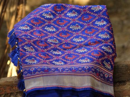 Picotee Blue Pure Katan Silk Banarasi Handloom Patola Dupatta Sale