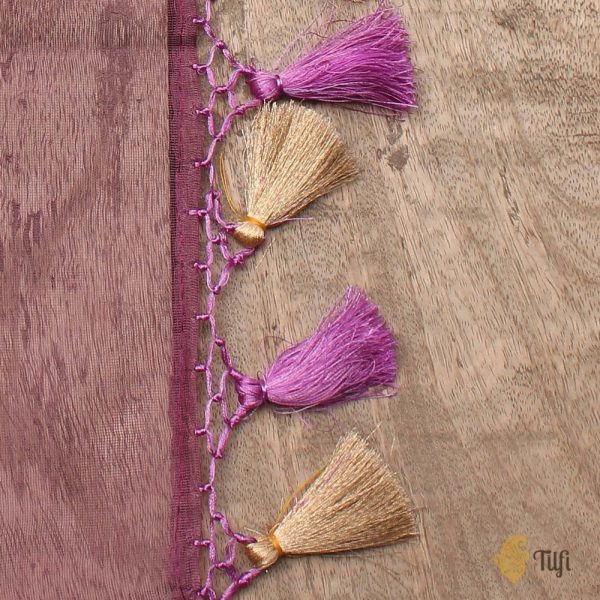 Mauve Pure Kora Net Banarasi Handloom Dupatta Cheap