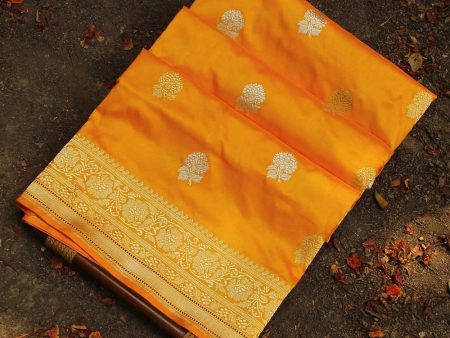 Orange-Yellow Pure Katan Silk Handloom Banarasi Saree Online Sale