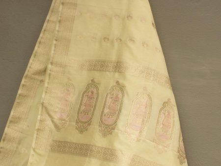 Light Yellow Pure Katan Silk Banarasi Handloom Petite Dupatta For Cheap