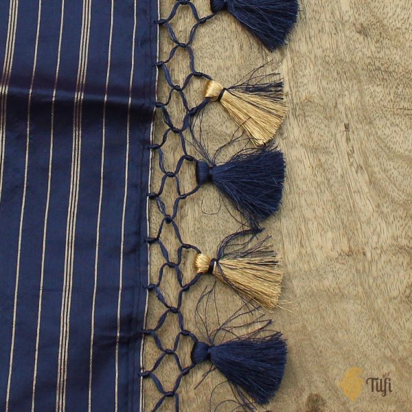 Navy Blue Pure Katan Silk Banarasi Handloom Dupatta Online