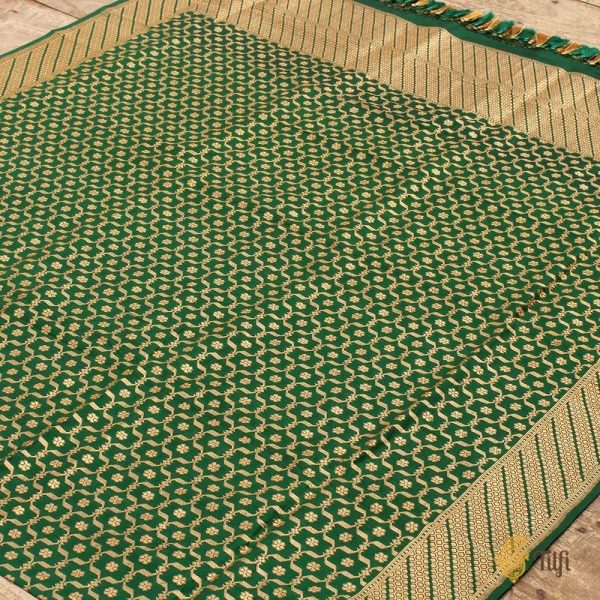 Green Pure Silk Georgette Banarasi Handloom Dupatta Fashion