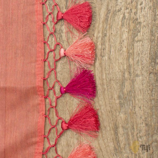 Peach Pure Kora Net by Cotton Banarasi Handloom Dupatta Discount