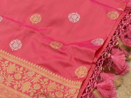 Pink Pure Katan Silk Banarasi Handloom Dupatta Sale