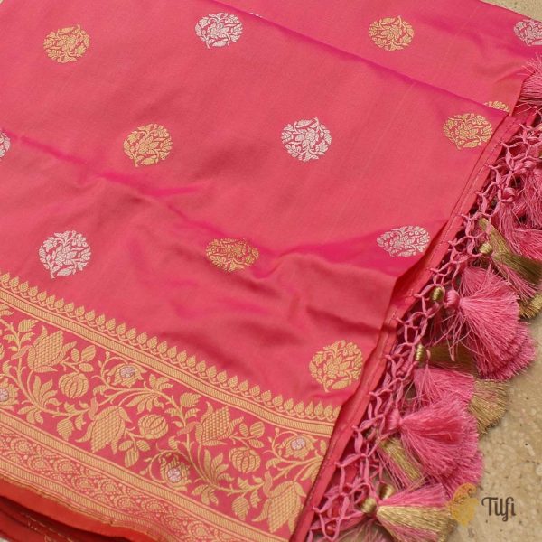 Pink Pure Katan Silk Banarasi Handloom Dupatta Sale