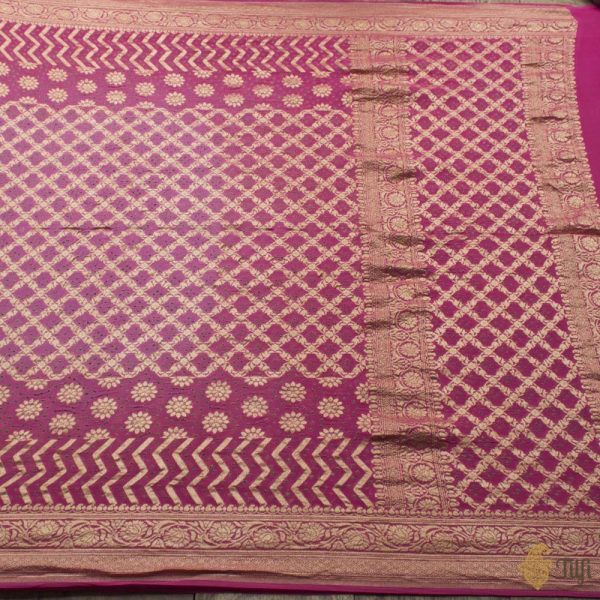 Pink Ombr√© Pure Georgette Banarasi Handloom Bandhani Dupatta Sale