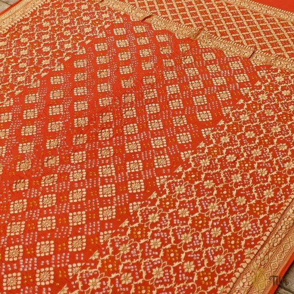 Orange Georgette Banarasi Handloom Bandhani Dupatta For Discount