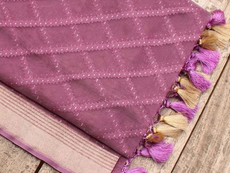 Mauve Pure Kora Net Banarasi Handloom Dupatta Cheap