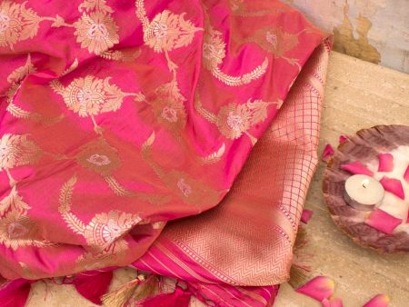 Gulabi Pink Pure Katan Silk Kadwa Jangla Handloom Dupatta For Cheap