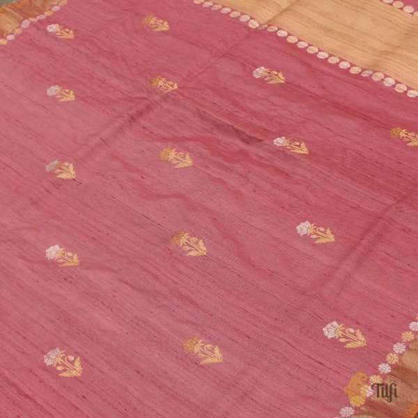 Amaranth Pink Pure Tussar Silk Banarasi Handloom Saree Online Sale