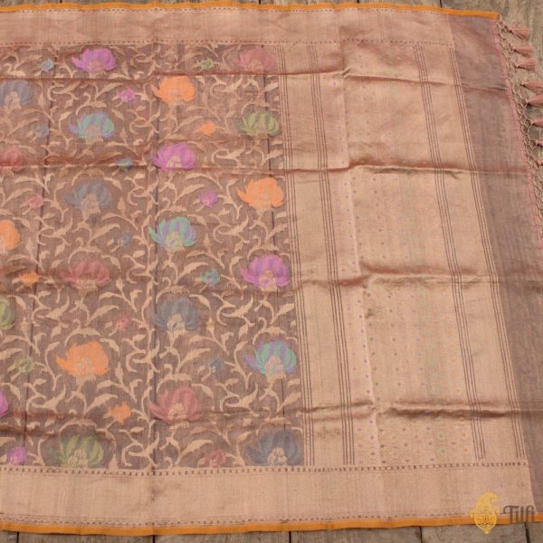 Old Rose Pink-Gold Pure Kora Tissue Net Banarasi Handloom Dupatta Sale