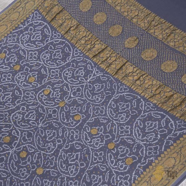 Grey Pure Georgette Banarasi Handloom Bandhani Dupatta Online