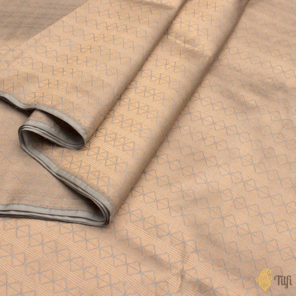 Blueish-Grey Pure Katan Silk Banarasi Handloom Fabric For Sale