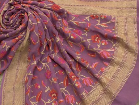 Mauve Pure Khaddi Georgette Banarasi Handloom Dupatta Online now