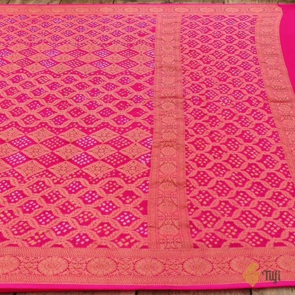 Gulabi Pink Pure Georgette Banarasi Handloom Bandhani Dupatta Online now