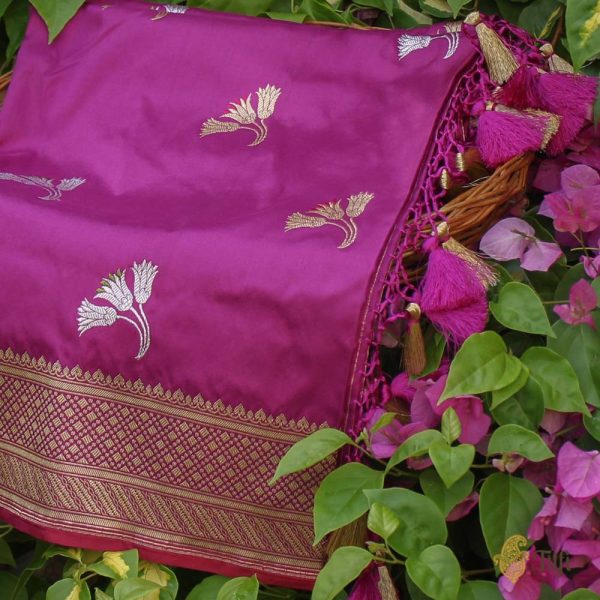 Magenta Pure Katan Silk Banarasi Handloom Dupatta Cheap