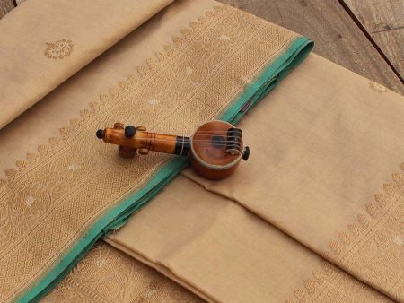 Beige Pure Kora Silk by Cotton Handloom Banarasi Saree Sale